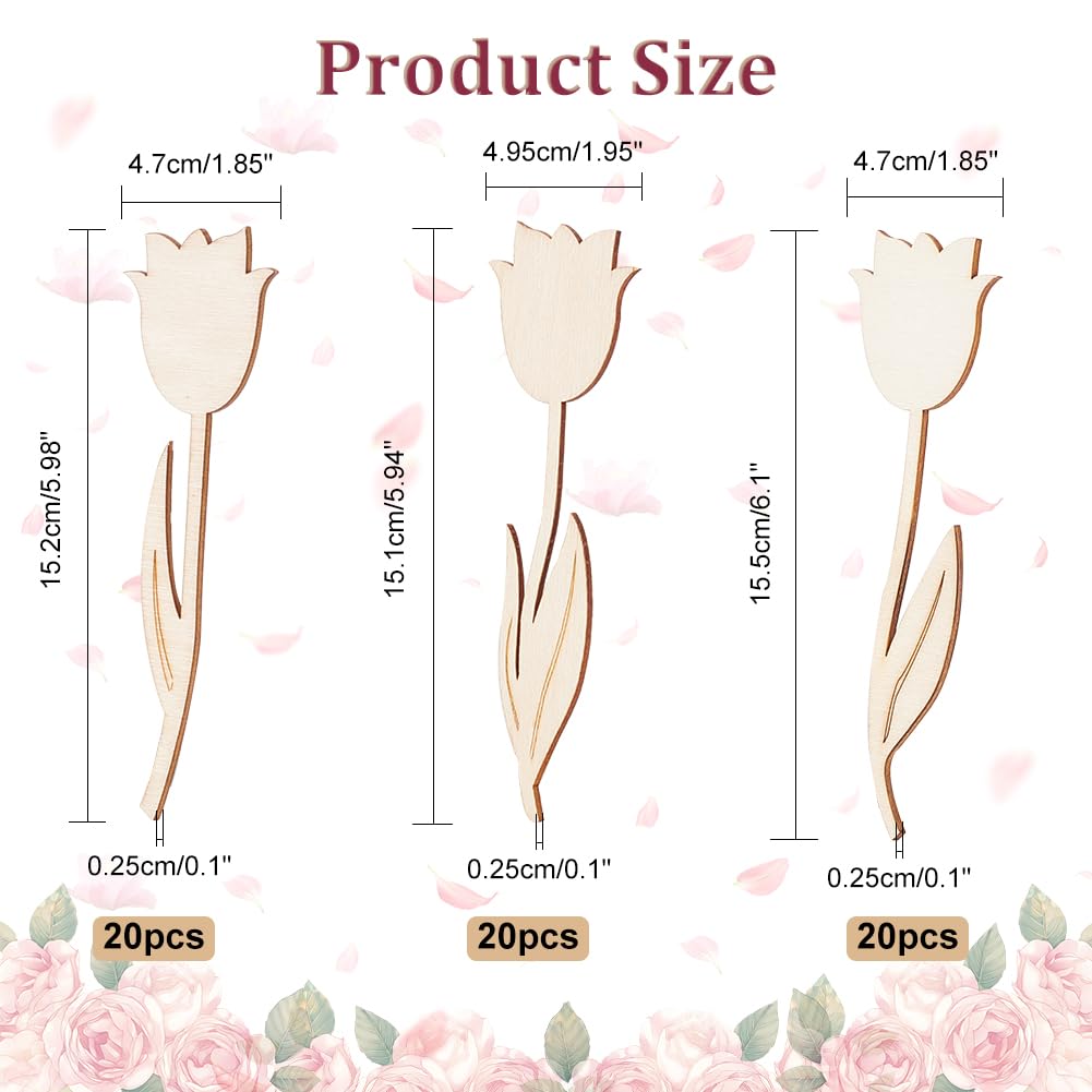 60-Piece Wood Flower Cutouts for DIY Crafts