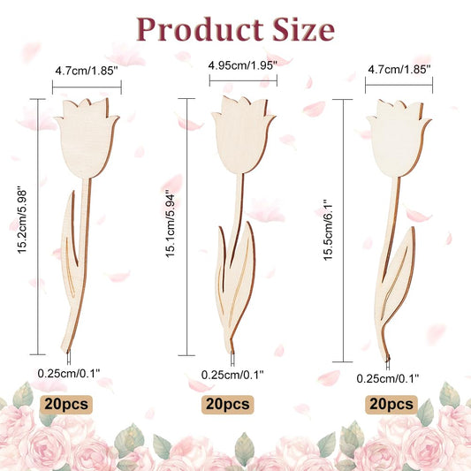 60-Piece Wood Flower Cutouts for DIY Crafts