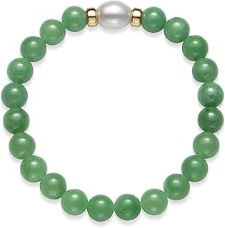 Green Jade or Blue Aquamarine and Pearl Stretch Bracelet