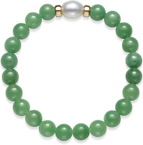 Green Jade or Blue Aquamarine and Pearl Stretch Bracelet