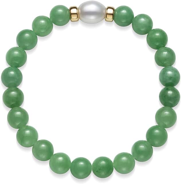 Green Jade or Blue Aquamarine and Pearl Stretch Bracelet