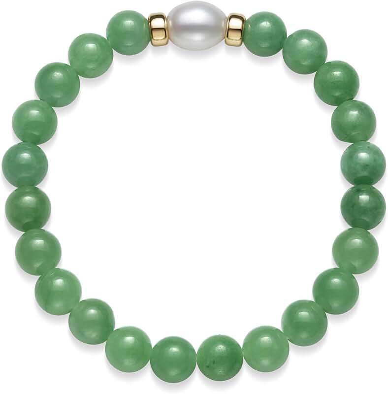 Green Jade or Blue Aquamarine and Pearl Stretch Bracelet