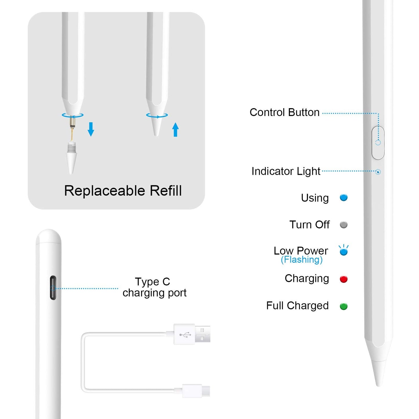 Pencil for iPad Air 4th Generation, Stylus Pen for iPad Air 5th Generation, Pencil with Palm Rejection Compatible with 2018-2022 Apple iPad 8th 7th 6th Generation iPad Air 5th 3rd Gen iPad Pro (White)