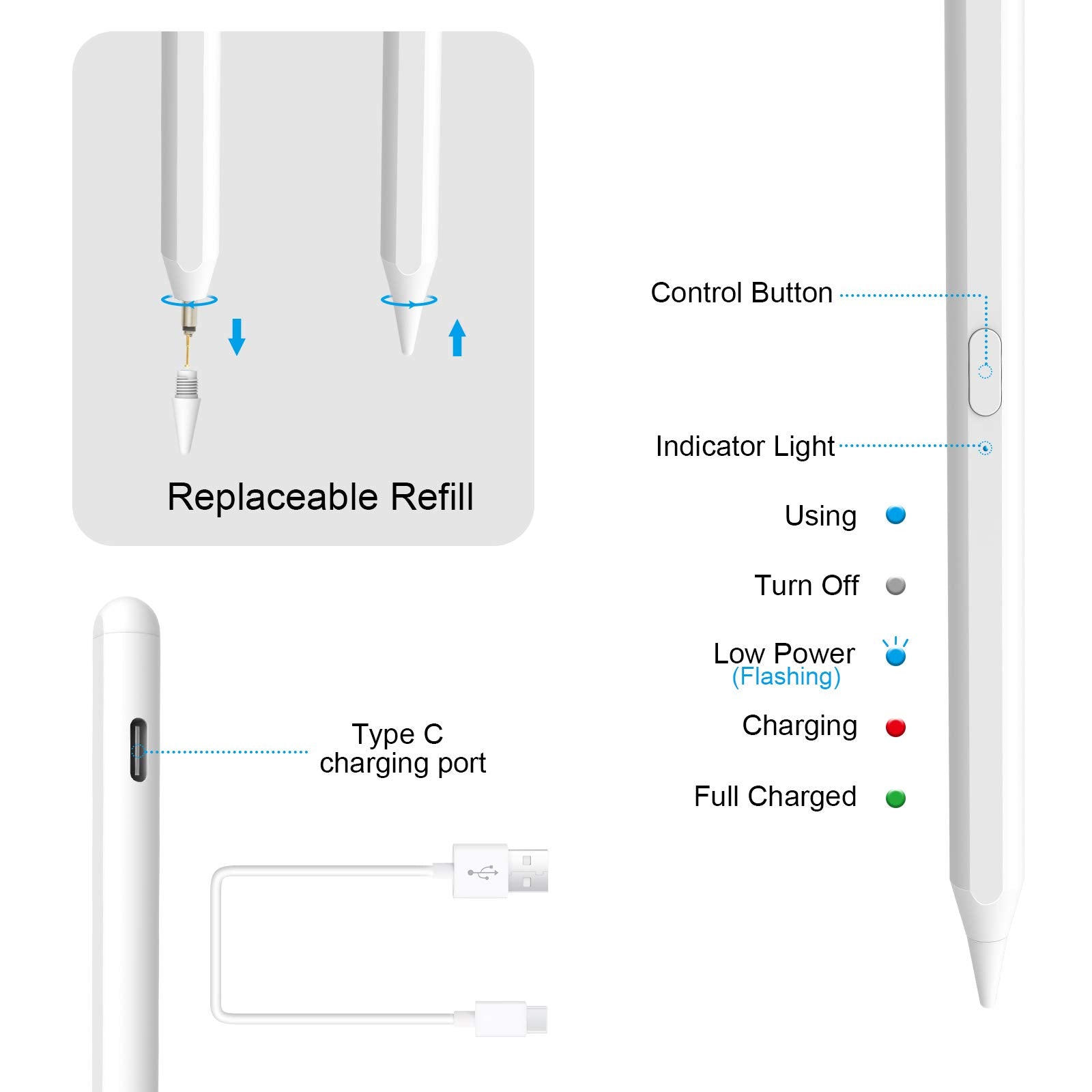 Pencil for iPad Air 4th Generation, Stylus Pen for iPad Air 5th Generation, Pencil with Palm Rejection Compatible with 2018-2022 Apple iPad 8th 7th 6th Generation iPad Air 5th 3rd Gen iPad Pro (White)