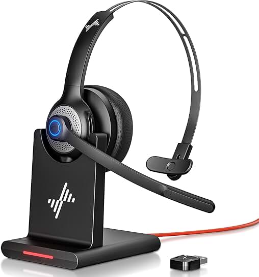 Wireless Bluetooth Headset with Mic and Charging Base