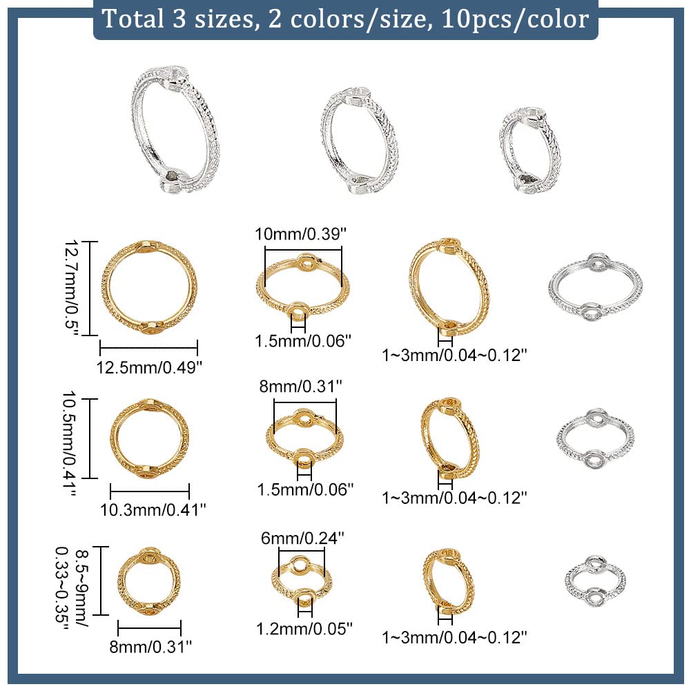 60pcs Metal Bead Frames for Jewelry Making in Gold and Silver