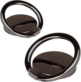 Two Black Ultra-Thin Round Phone Ring Holders with 360° Rotation