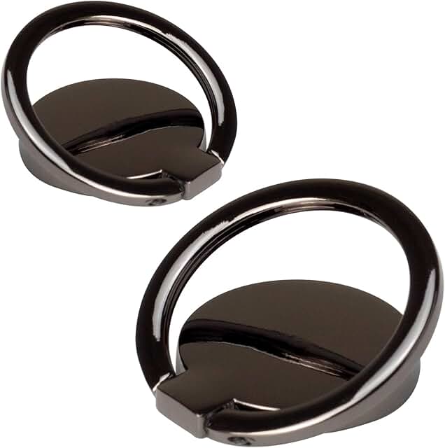 Two Black Ultra-Thin Round Phone Ring Holders with 360° Rotation