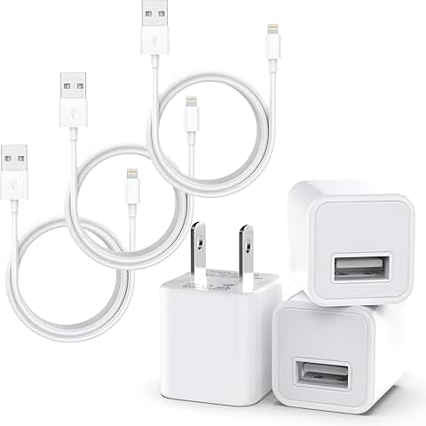 3-Pack iPhone Charging and Data Cables with Wall Plugs