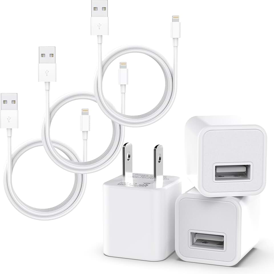 3-Pack iPhone Charging and Data Cables with Wall Plugs