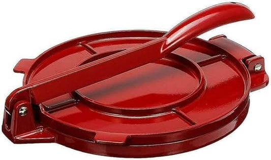 Red aluminium tortilla and pie press for cooking