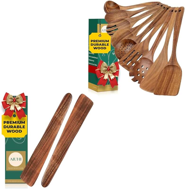 11-Piece Teak Wood Kitchen Utensil Set