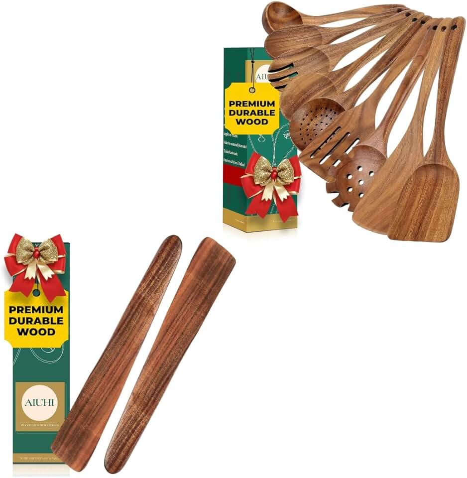 11-Piece Teak Wood Kitchen Utensil Set
