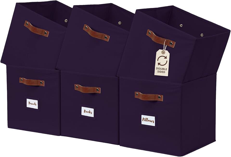 Deep Purple Fabric Storage Cubes, 6 Pack