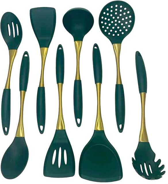 8-Piece White and Gold Silicone Kitchen Utensil Set