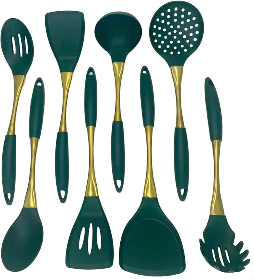 8-Piece White and Gold Silicone Kitchen Utensil Set
