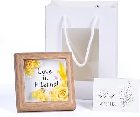 Yellow preserved rose gift with greeting card and frame