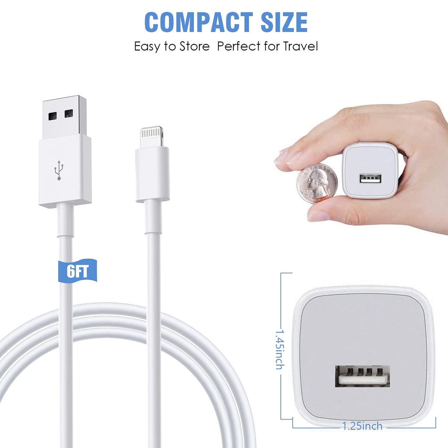 iPhone Charger, [Apple MFi ] 6FT 2Pack USB Fast Charger Charging Cube Durable Compact Power Adapter Travel Plug & Lightning Cable Cord Compatible iPhone 12/12 Mini/12 Pro/Pro Max/11/Pro/Xs/XR