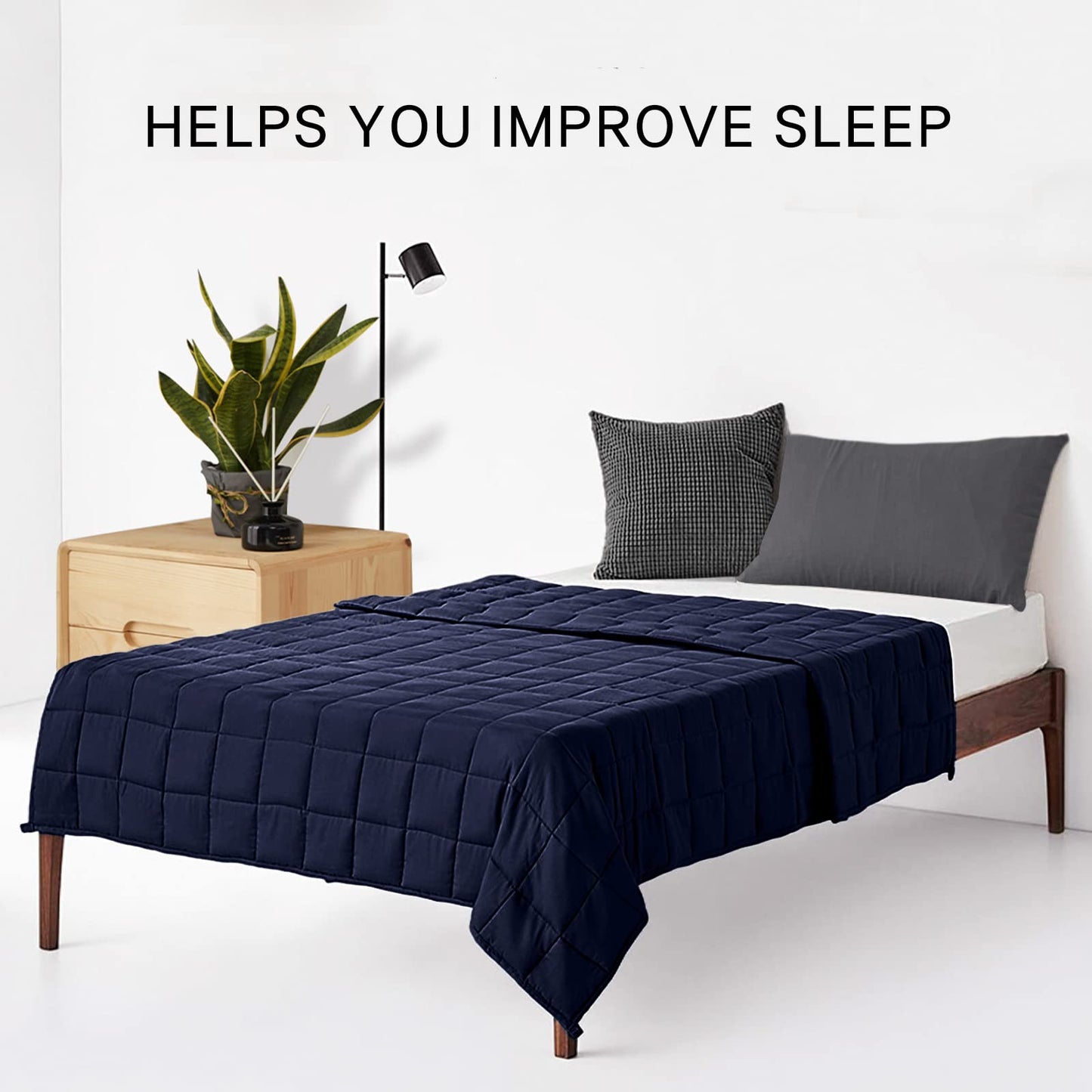 Weighted Blanket 48''x72'',12 s, Navy Blue), Cooling Weighted Blanket for Adults, High Breathability Heavy Blanket, Soft with Premium Gl Beads