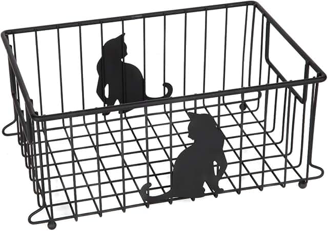 Large Cat-Themed Wire Basket for Kitchen and Office Organization