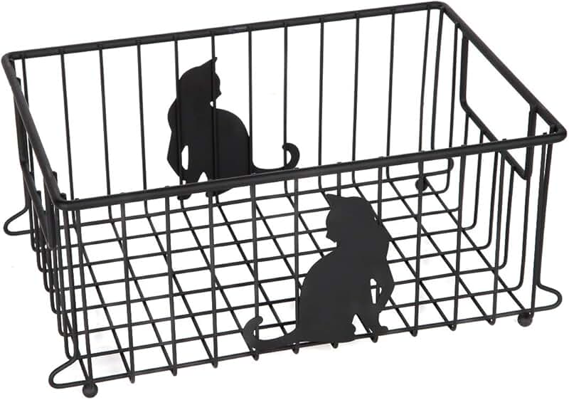 Large Cat-Themed Wire Basket for Kitchen and Office Organization