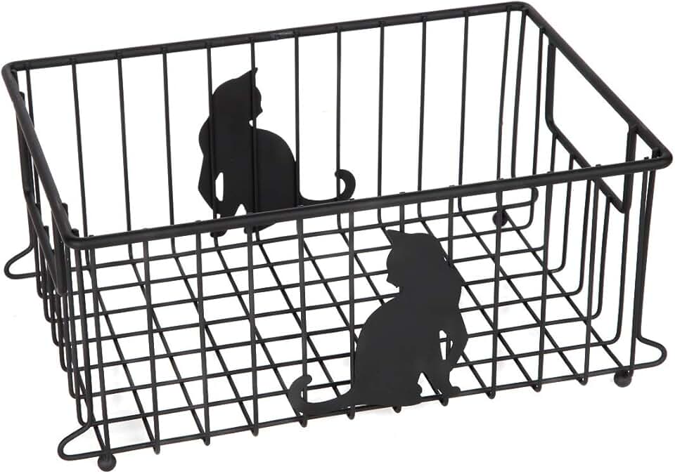 Large Cat-Themed Wire Basket for Kitchen and Office Organization