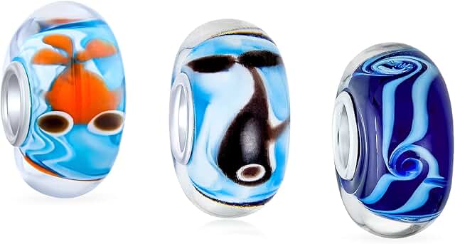 Mixed Sterling Silver and Murano Glass Nautical Charm Bead