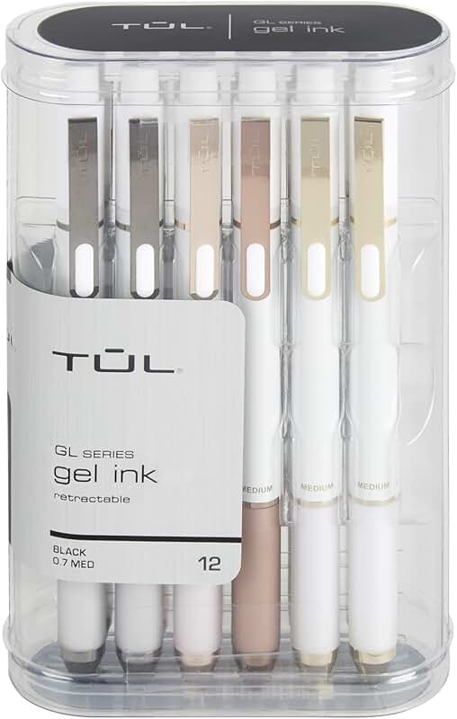 Retractable Gel Pens, Medium Point, 0.7 mm, Pearl White, Black Ink, Pack of 12