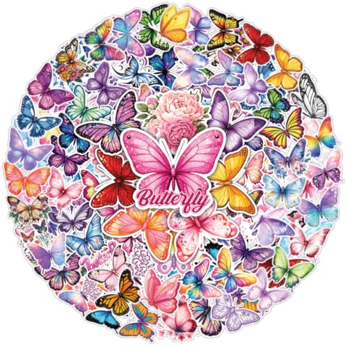 100 Waterproof Butterfly Stickers for Kids and Teens