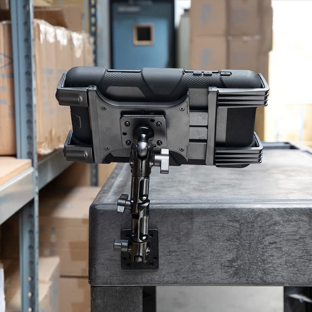Heavy-Duty Tablet Holder - Adjustable Arm with Drill Base Mount for Cars, Dashboards, Walls, Desks, Trucks, Vehicles, Tabletops - Professional Flexible Stand for Apple iPad & Android Tablets
