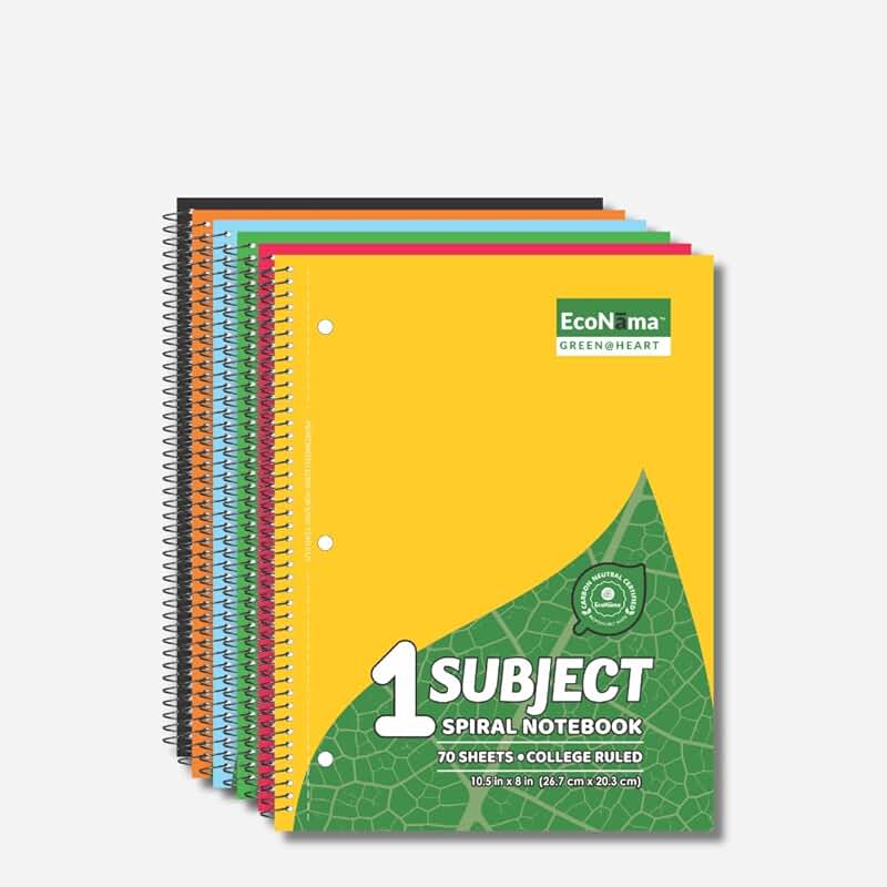 Pack of 6 College Ruled Spiral Notebooks, 140 Pages