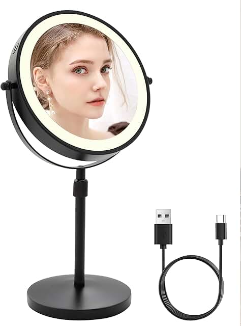 8-inch adjustable lighted makeup mirror with magnification
