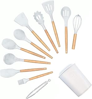12-Piece Silicone and Wooden Handle Kitchen Utensil Set