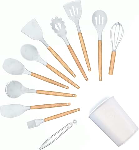 12-Piece Silicone and Wooden Handle Kitchen Utensil Set