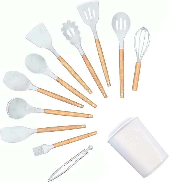 12-Piece Silicone and Wooden Handle Kitchen Utensil Set