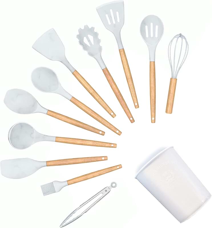 Wooden cooking utensils set with spatula, soup spoon, and salad fork