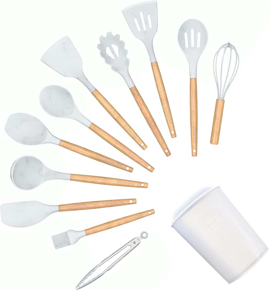 12-Piece Silicone and Wooden Handle Kitchen Utensil Set