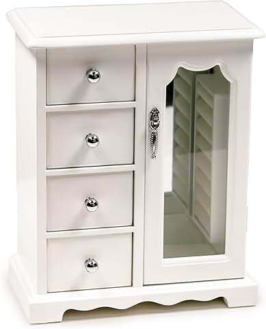 Wooden Jewelry Box with Mirror and Four Drawers