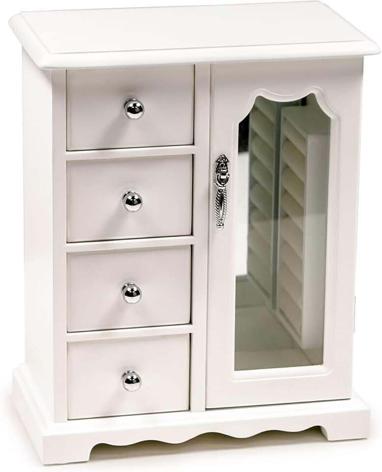 Wooden Jewelry Box with Mirror and Four Drawers