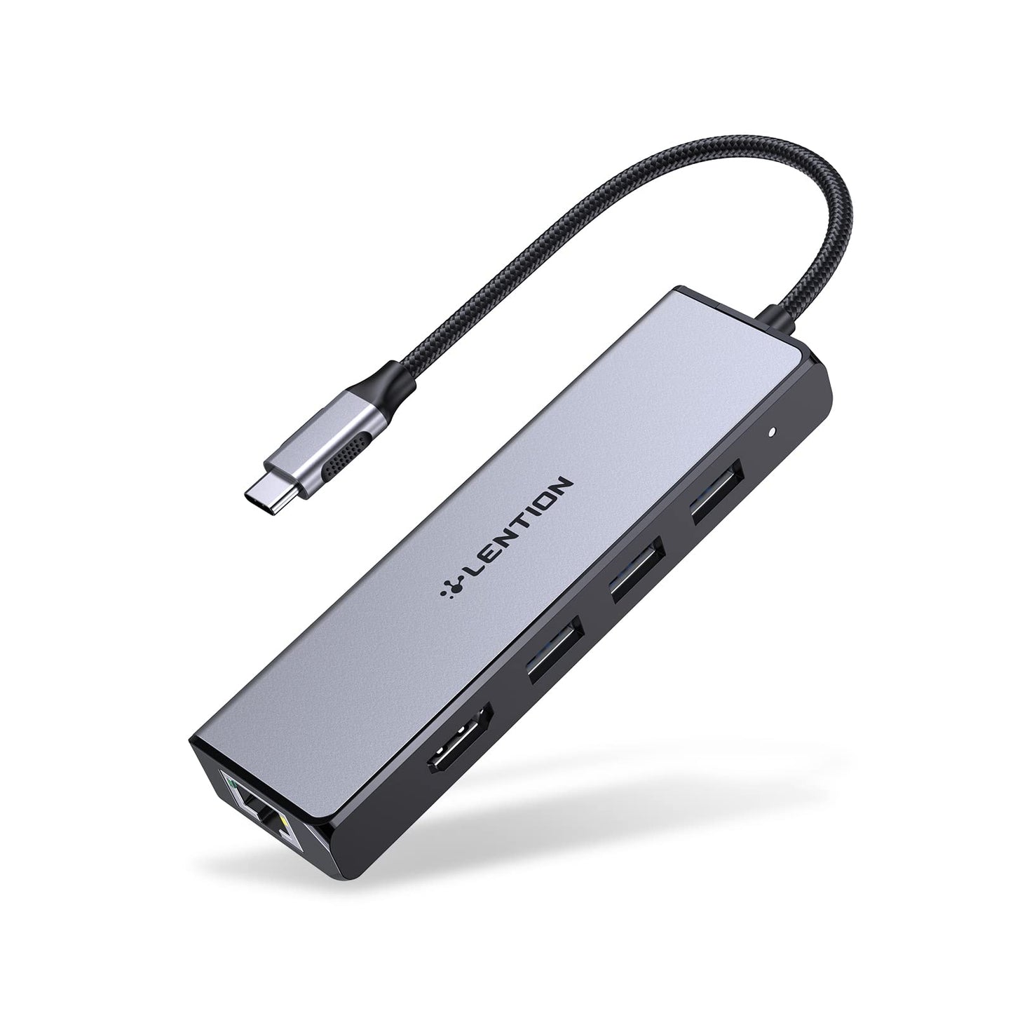 USB C Hub with Gigabit Ethernet Adapter, 4K HDMI, 3 USB 3.0 Dongle for 2022-2016 MacBook Pro 13/14/15/16, New Mac Air & Surface, Chromebook, More, Stable Driver (CB-C25, Space Gray)