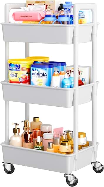 Three-Tier Plastic Rolling Storage Cart