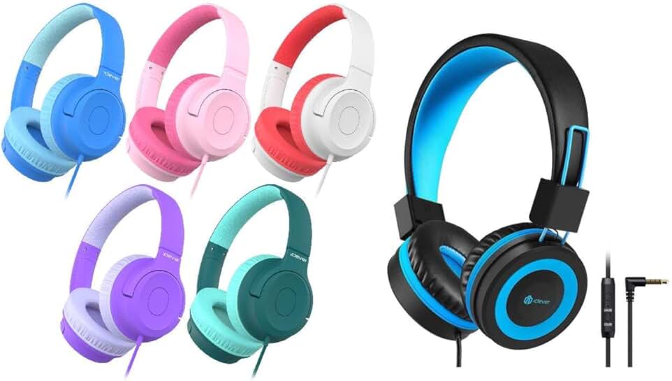 Kids wired headphones with adjustable fit and stereo sound