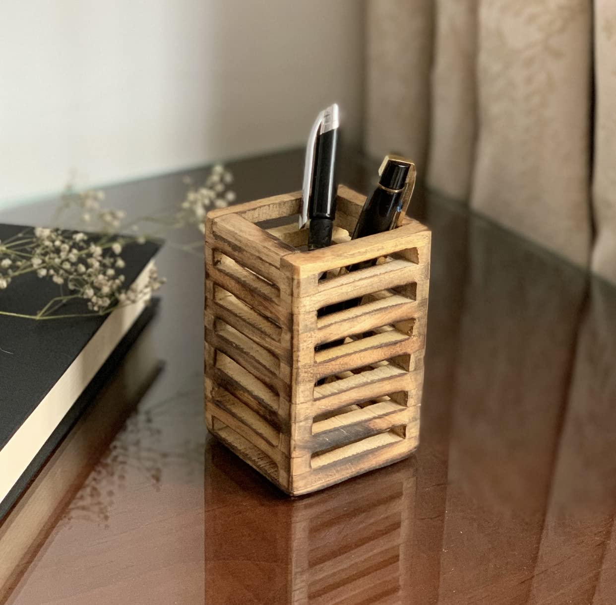 Handcrafted Wooden Pen and Pencil Organizer for Desk