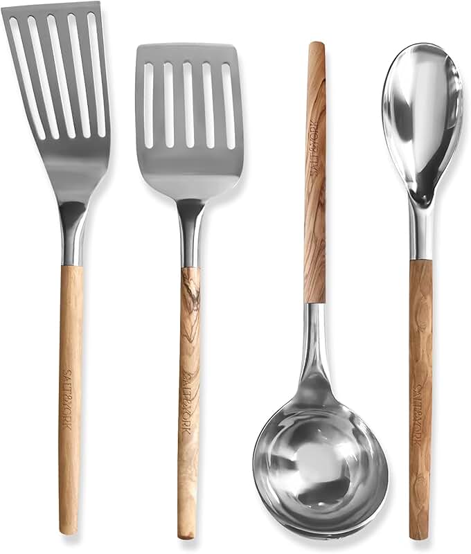 4-Piece Stainless Steel Kitchen Utensil Set with Wooden Handles