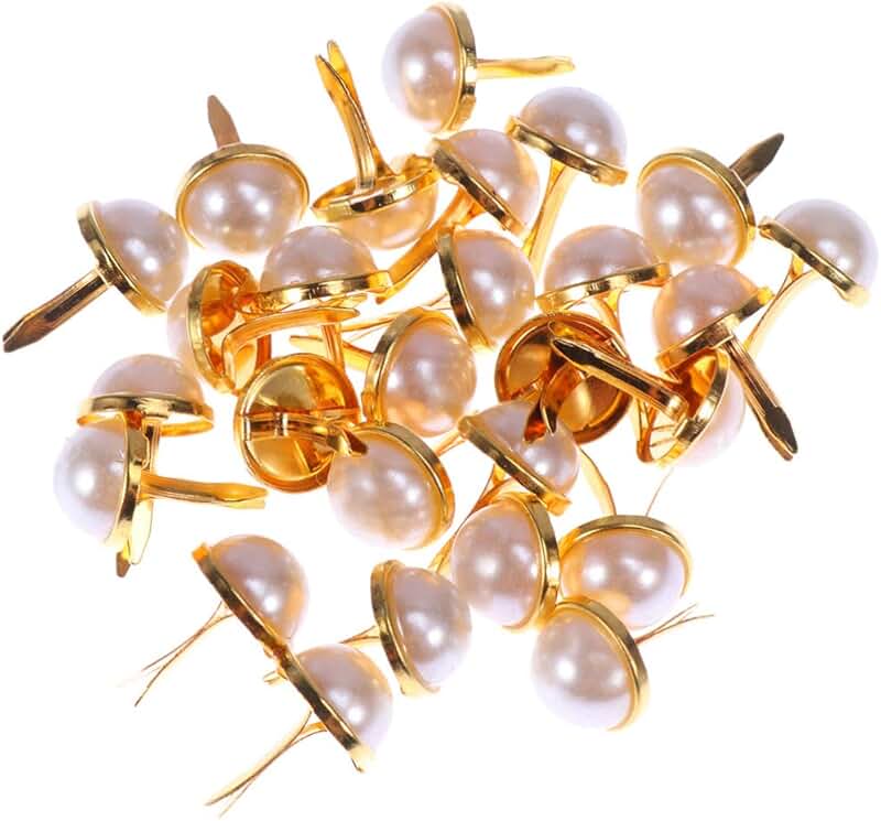 100 Mini Metal Pearl Brad Fasteners for Crafts and Decoration