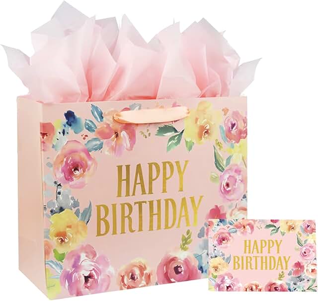 Large Pink Birthday Gift Bag with Card and Tissue