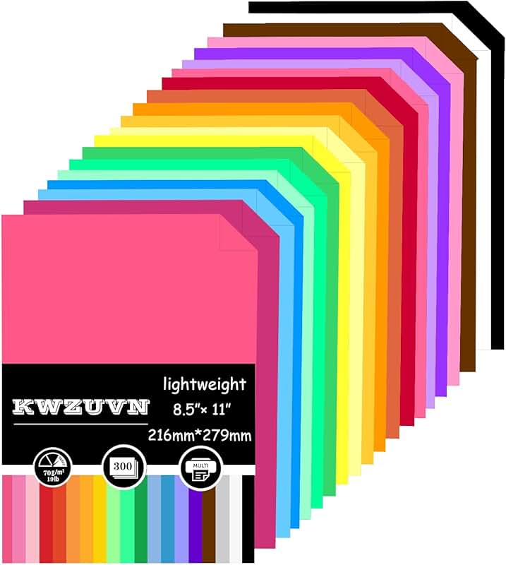 300 Sheets of 8.5x11 Colored Printer Paper in 20 Assorted Colors