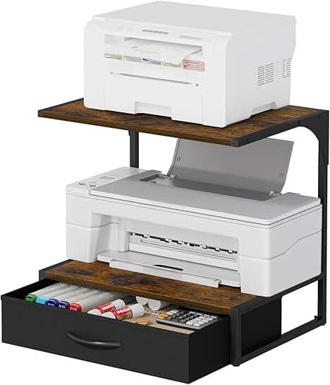 Desk Printer Stand with Storage and Fabric Drawer