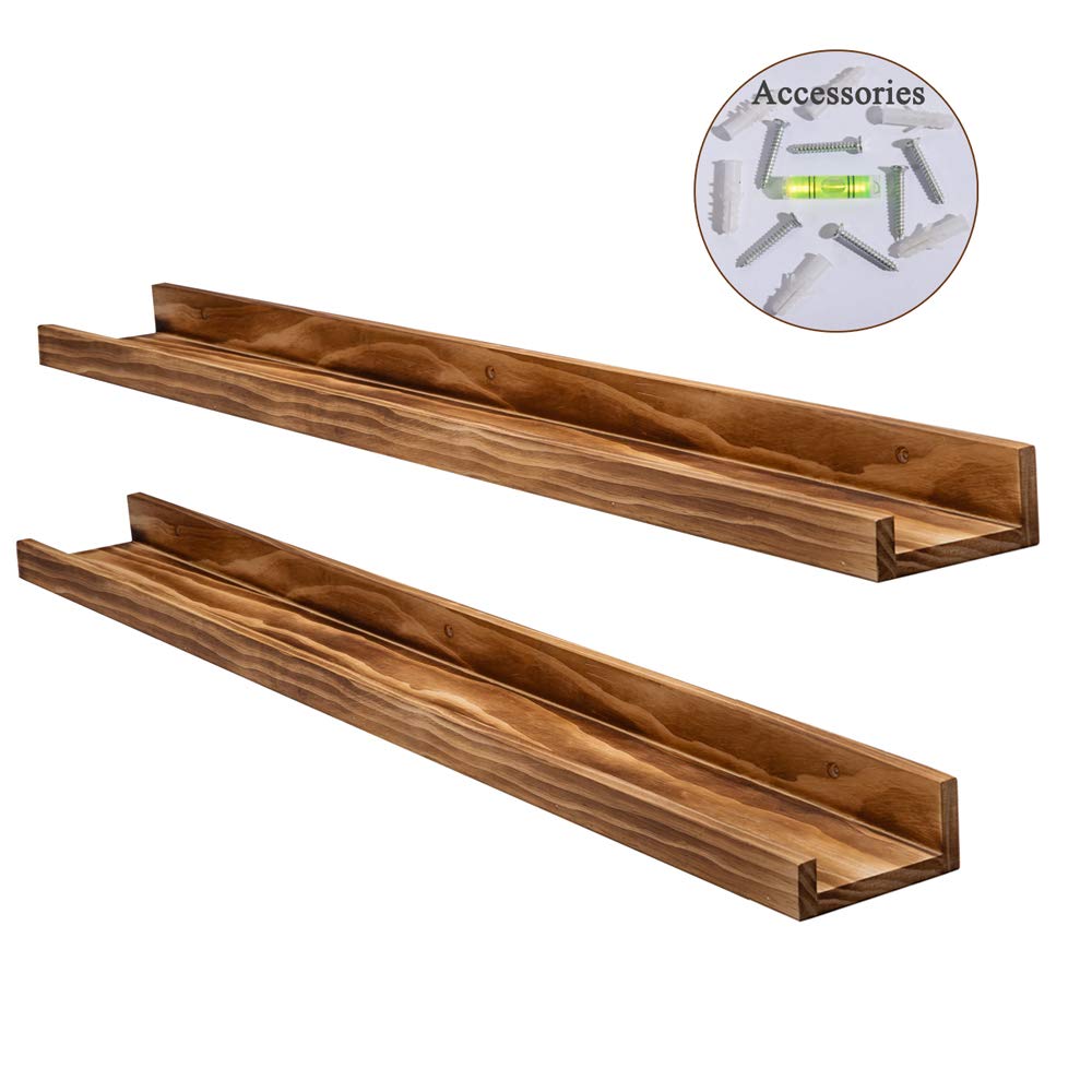 Rustic Wood Floating Shelves for Nursery Books Long Wall Bookshelf Photo Picture Ledge Shelf with Lip Wall Shelf for Kids Bedroom Bathroom Living Room Office Frames 36 Inches Set of 2