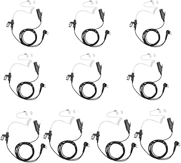 Acoustic Tube Earpiece with PTT Mic for Two-Way Radio (10 Pack)